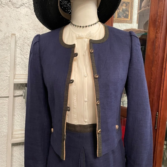 Blue Jacket and Skirt with Elk Bone Buttons by Your Sixth Sense - Picture 2 of 10